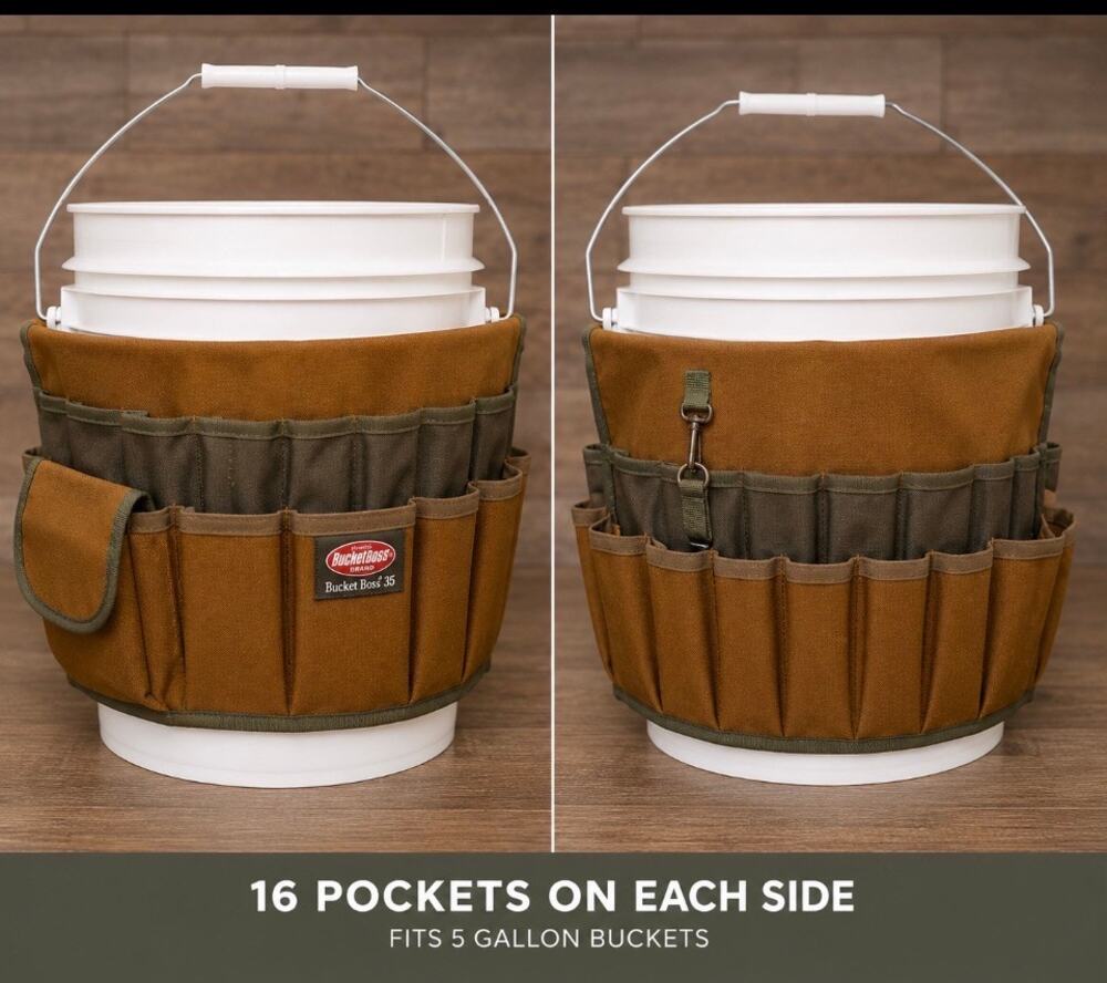 bucket Boss 5 Gallon Bucket Tool Organizer Apron 32 Pocket Storage Caddy